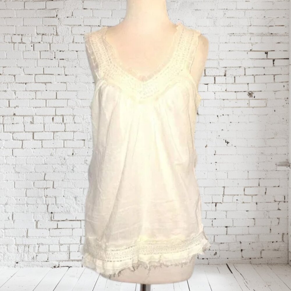 Vintage Passport Sleeveless Tank Style Ruffles & Lace Top 100% Cotton